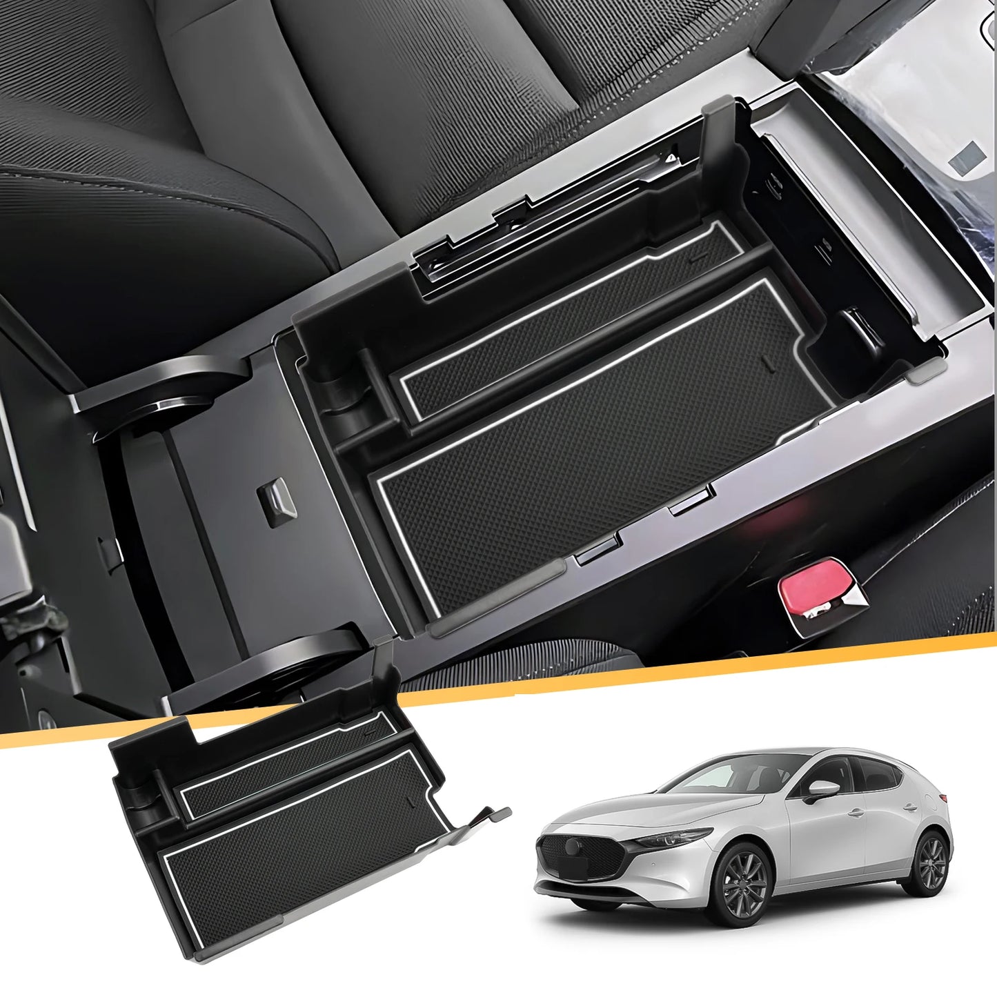 Center armrest organizer with deep non-slip mat