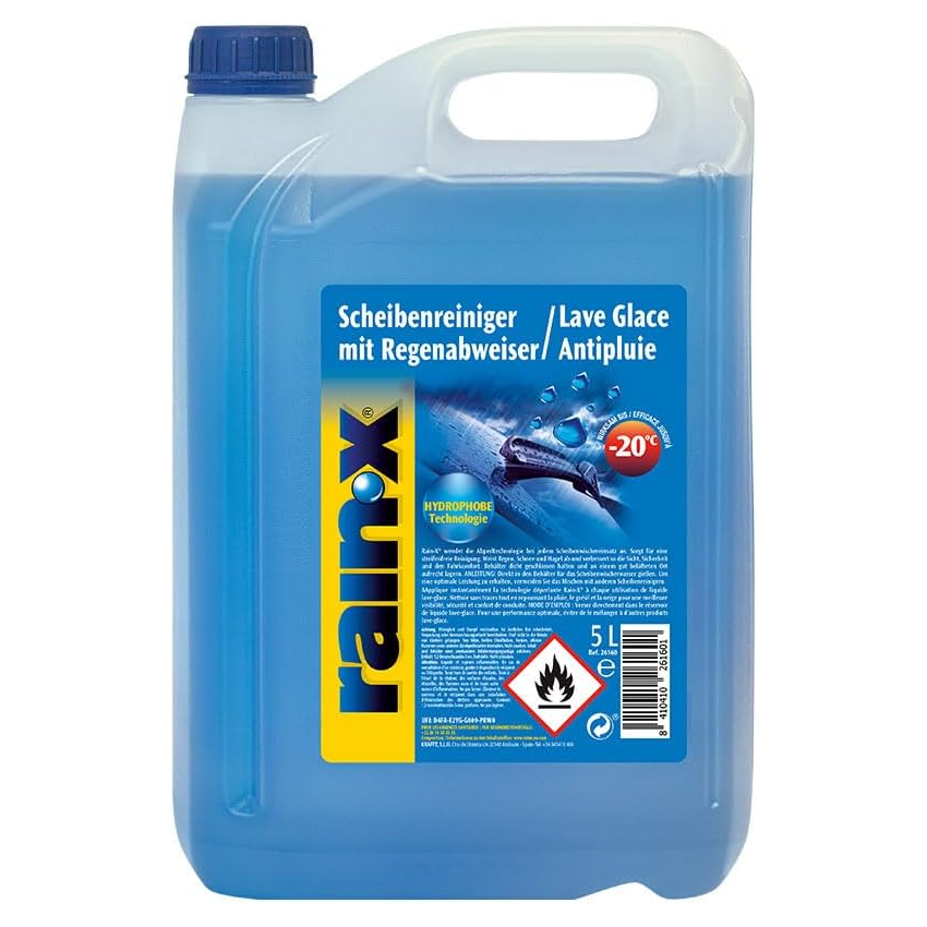 Rain-X Hydrophobic Windshield Washer Fluid 5L – High Performance Rain Repellent 💦 Maximum Visibility ❄️ Protects Down to -20°C, Methanol Free 🚘