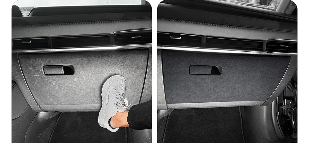 Suede or carbon glove box kick protection