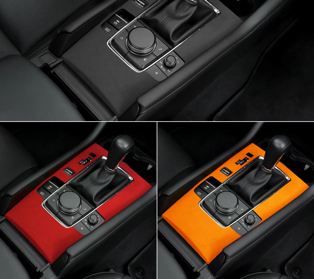 Suede central console cover for automatic lever and sport button
