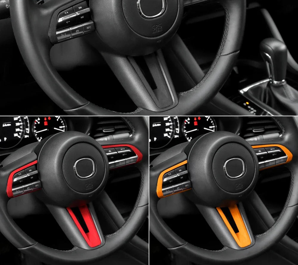 Suede steering wheel button trim protection