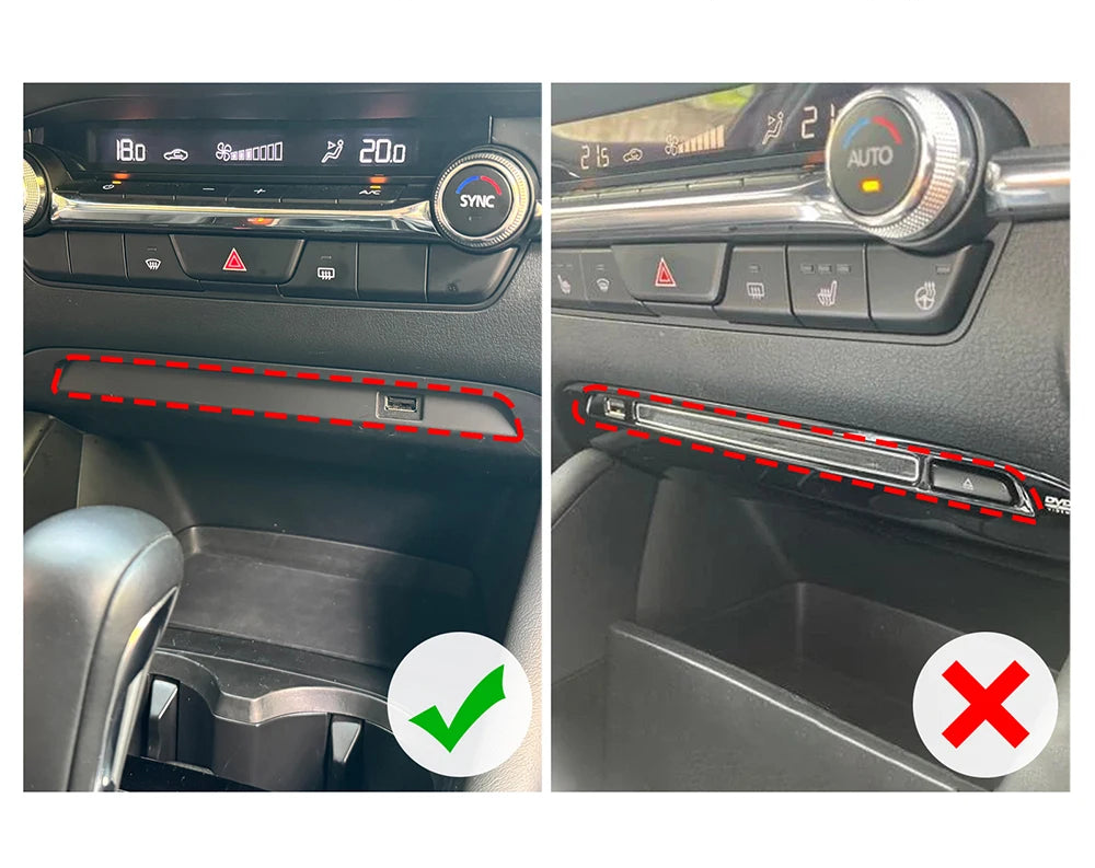 Center console USB panel trim protection in suede