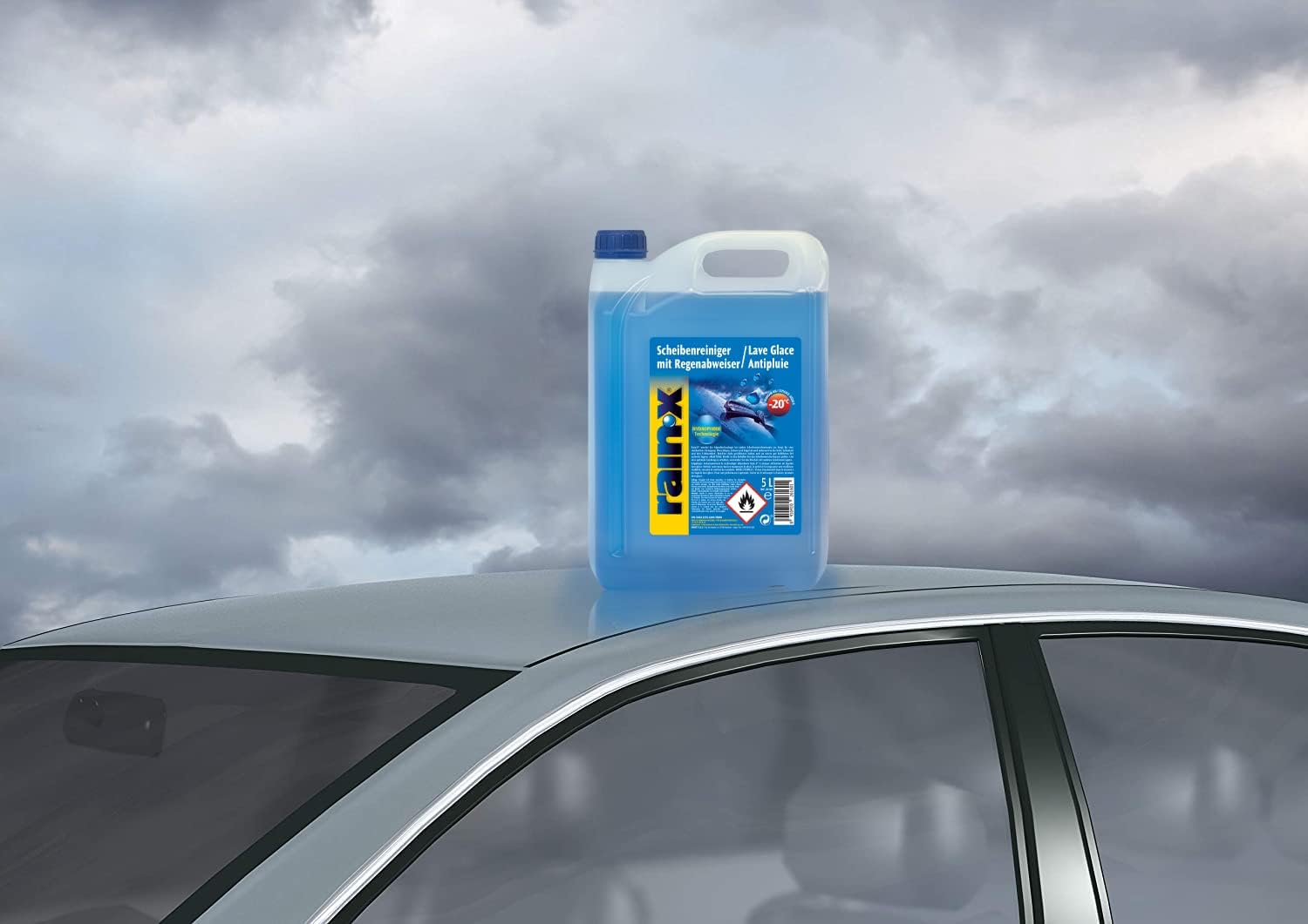 Rain-X Lave-Glace Anti-Pluie – Technologie Hydrophobe pour Visibilité Optimale – Protection Antigel Jusqu’à -20°C – Formule sans Méthanol – 5L