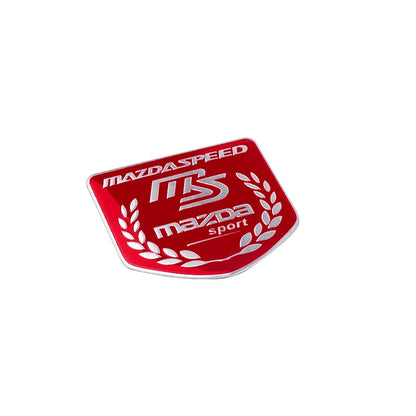 Emblème 3D aluminium Mazdaspeed décoration premium carrosserie noir rouge Mazda - Mazdrive
