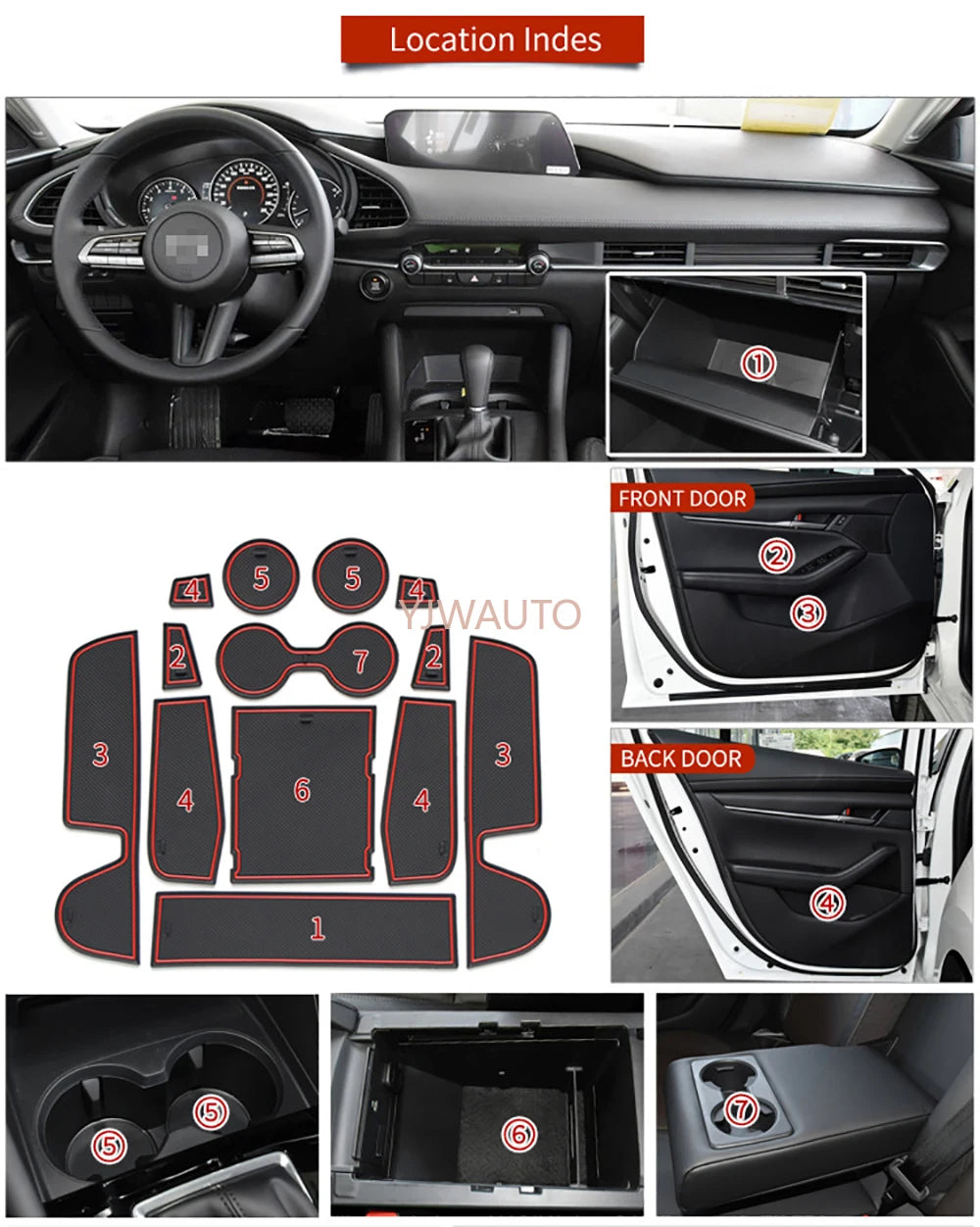 Door Slot Mat for Mazda3 2020 Gate Groove Cushion Car Door Rubber Cup Holder Mats Anti-slip Carpets Position