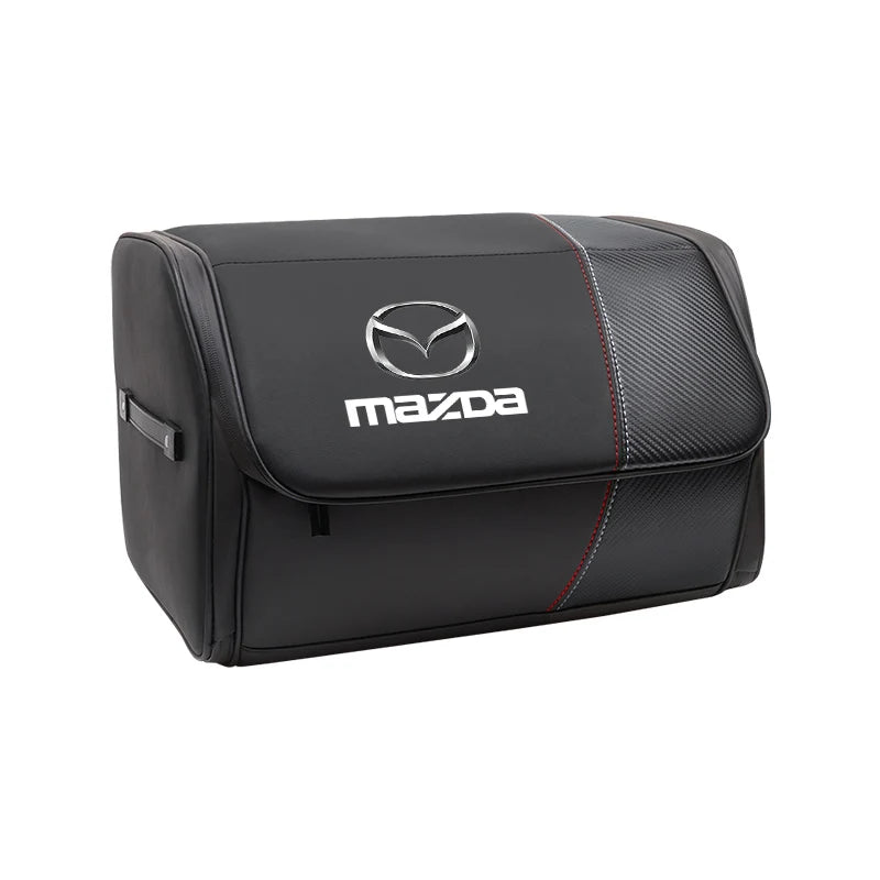 Organisateur coffre cuir pliable style zip noir logo Mazda rangement coffre - Mazdrive