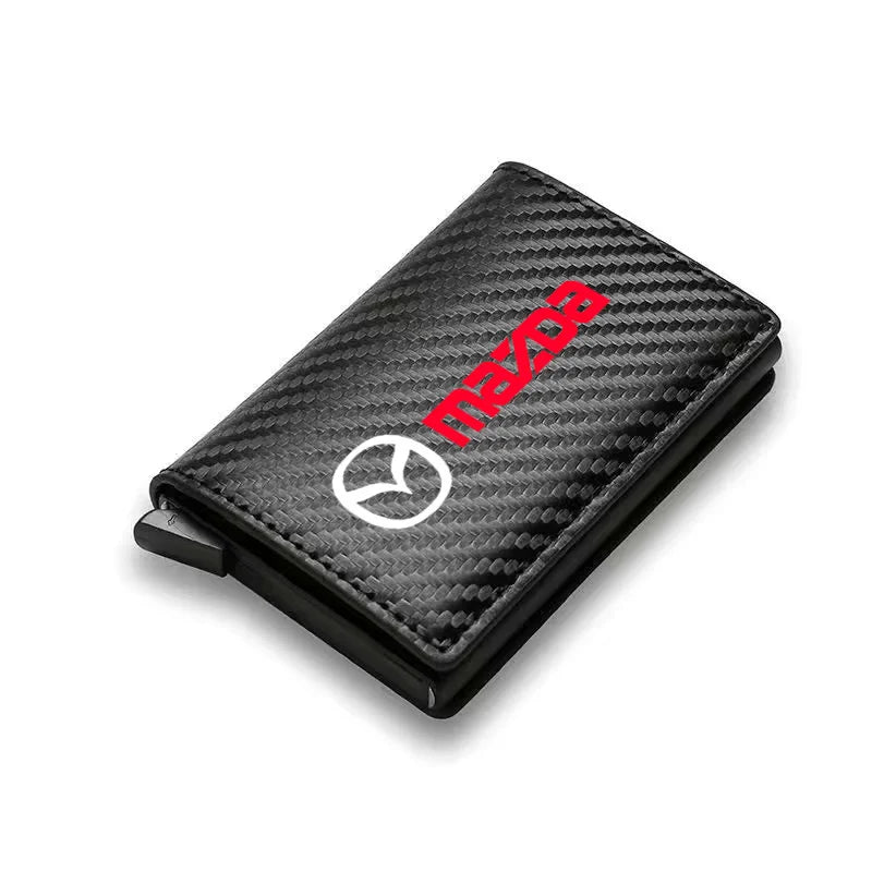 Porte-carte RFID similicuir carbone noir anti-fraude logo Mazda tous modèles - Mazdrive