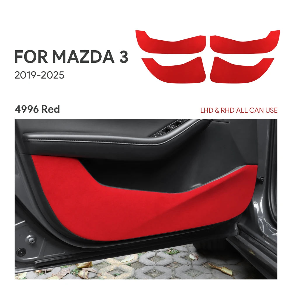 Protection anti-coup pied suédine rouge portes Mazda 3 BP 2019-2026 anti-rayures - Mazdrive