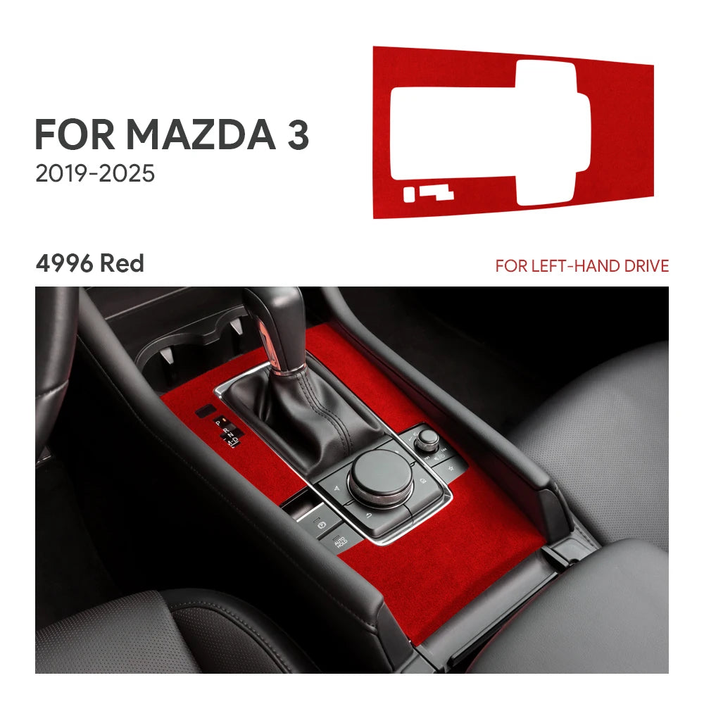 Protection console centrale levier suédine rouge noir Mazda 3 CX-30 2019-2026 - Mazdrive