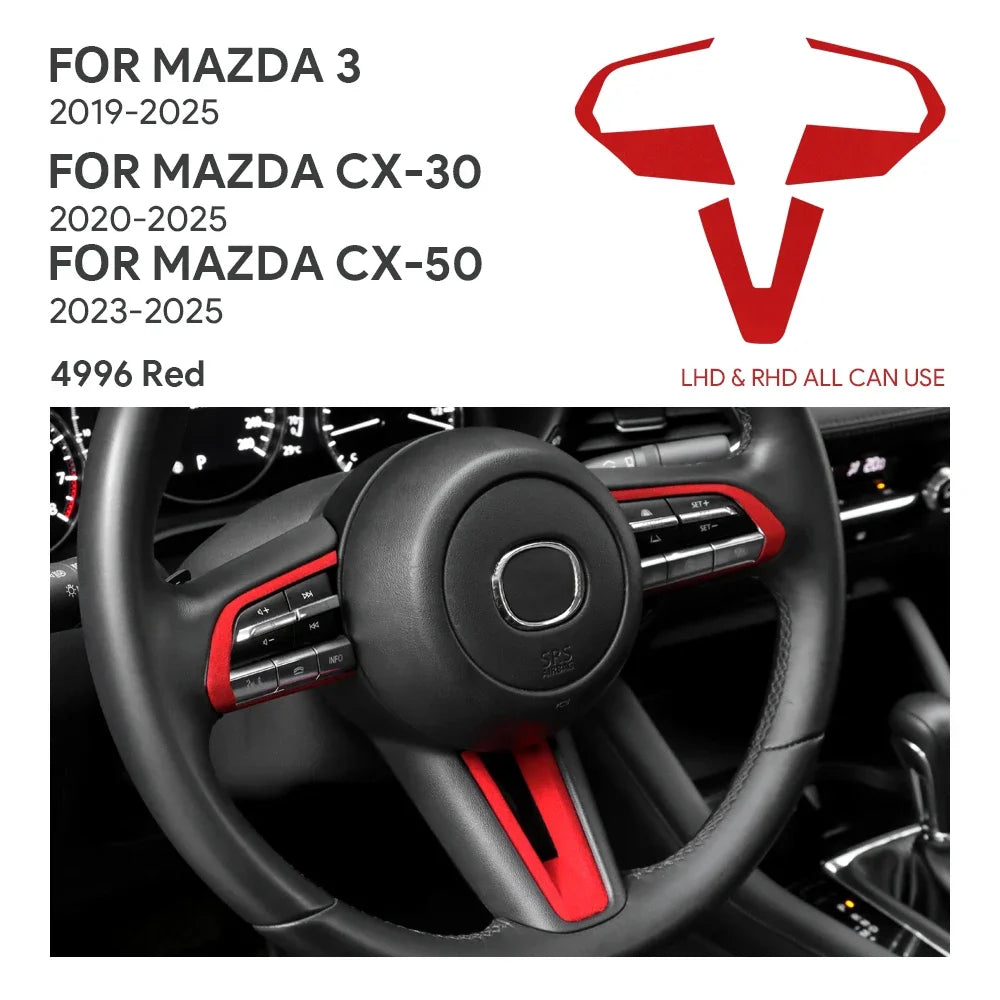 Protection garniture boutons volant suédine rouge noir Mazda 3 CX-30 2019-2025 - Mazdrive