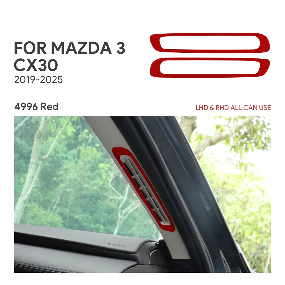 Protection garniture sortie air montant suédine rouge CX-30 2019-2026 pilier portière - Mazdrive