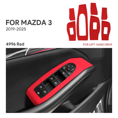 Protection panneau lève-vitres intérieur suédine rouge noir Mazda 3 CX-30 2019-2026 - Mazdrive