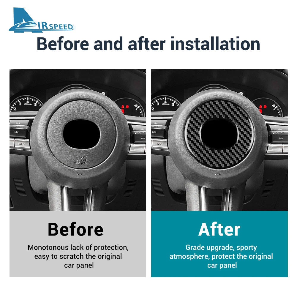 Autocollant fibre de carbone pour centre du volant – Mazda 3 BP & CX-30 – photo 4