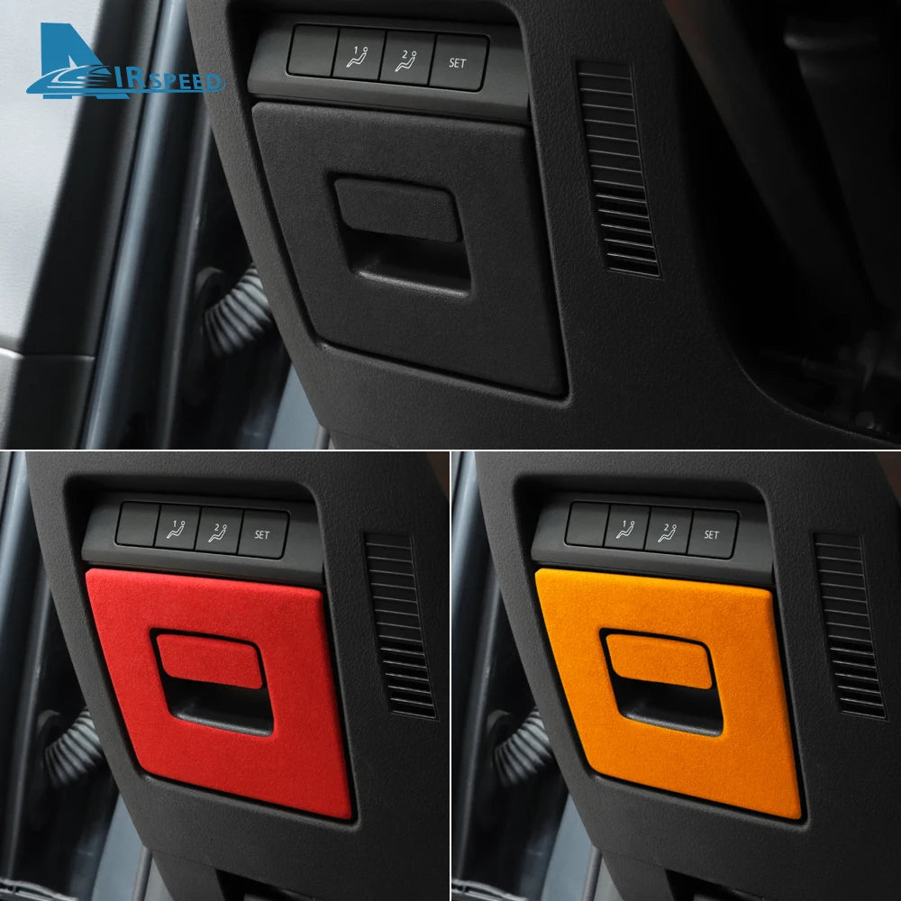 Suede driver's storage box panel trim protection