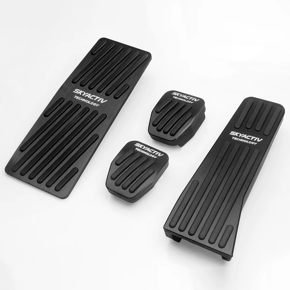 Aluminum brake, accelerator and footrest pedal covers for manual and automatic transmission