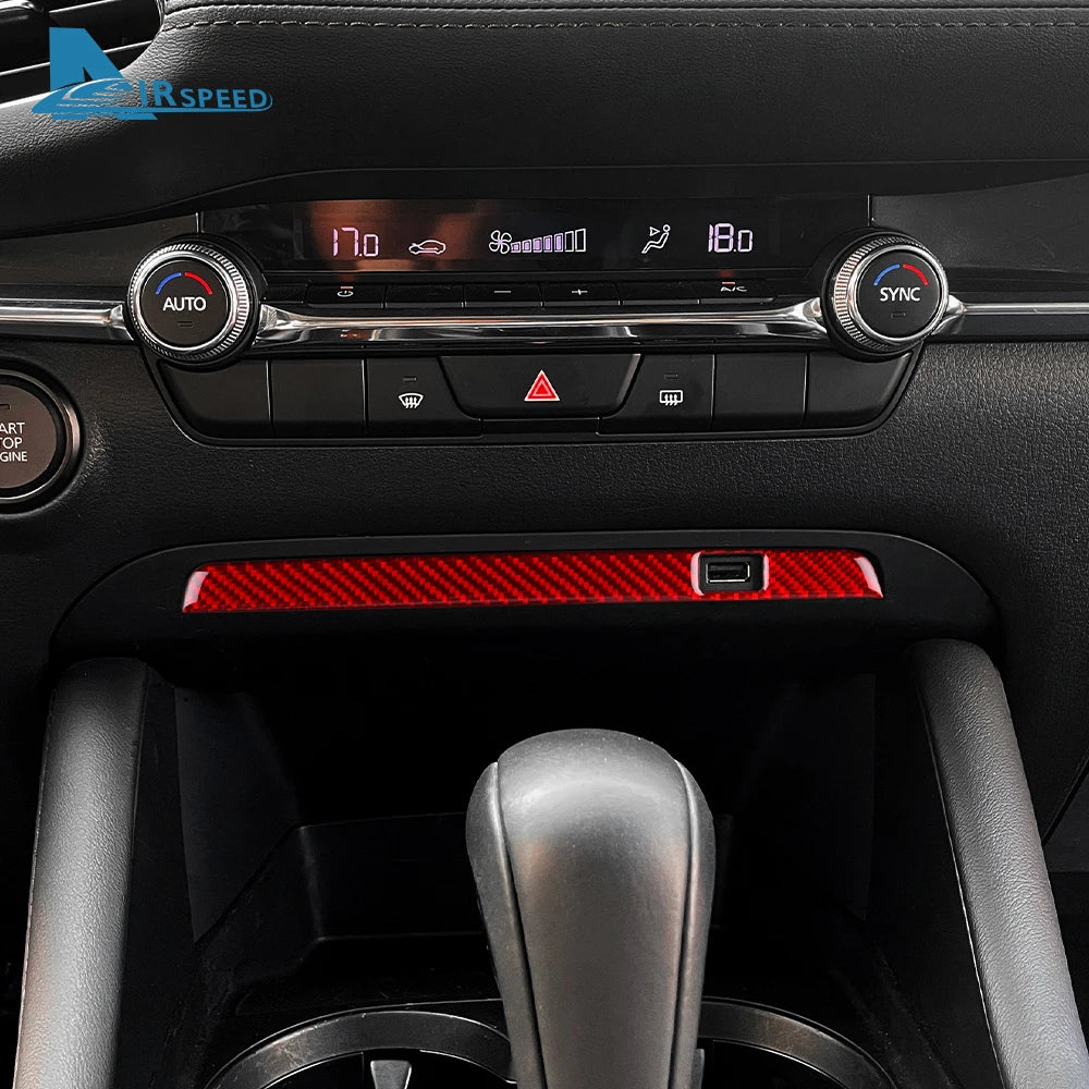 Autocollant fibre de carbone pour cadre de prise USB de console centrale – Mazda 3 BP – photo 3