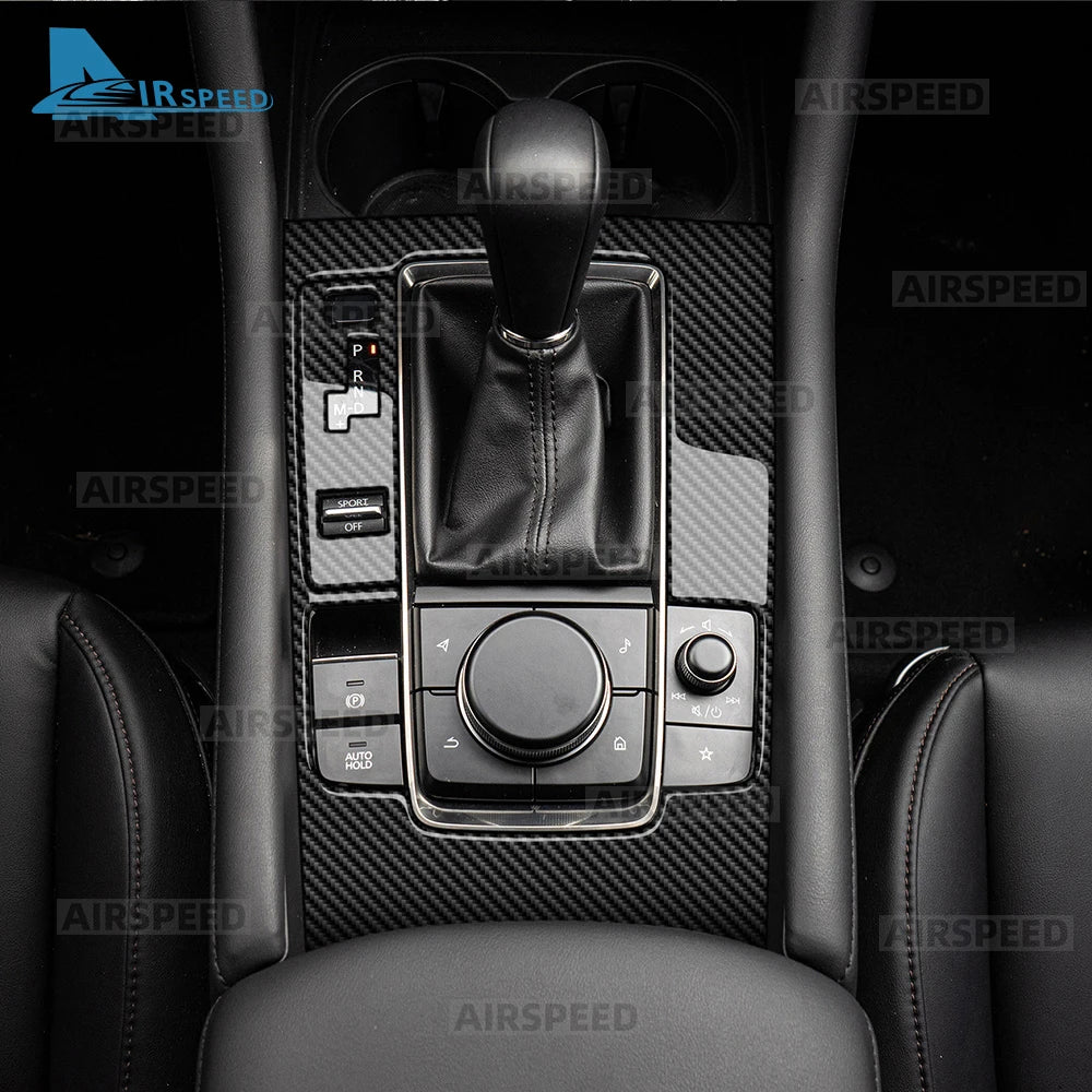 Autocollant fibre de carbone pour panneau de console boîte automatique – Mazda 3 BP – photo 4