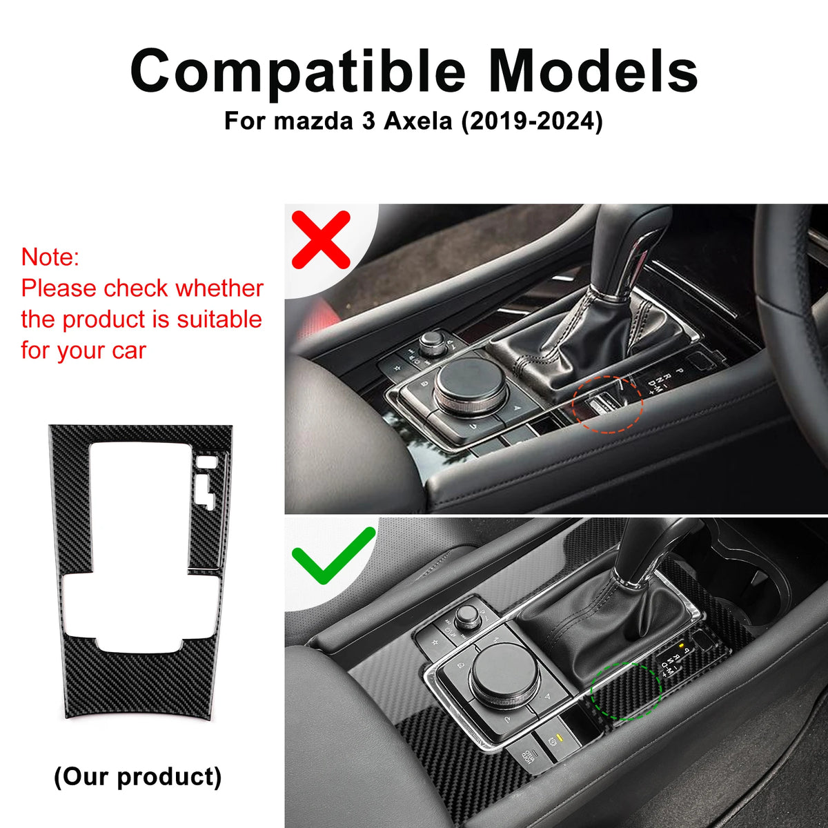 Autocollant fibre de carbone pour console de levier de vitesse – Mazda 3 BP (manuelle & automatique) – photo 2