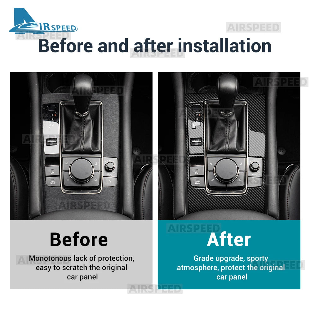 Autocollant fibre de carbone pour panneau de console boîte automatique – Mazda 3 BP