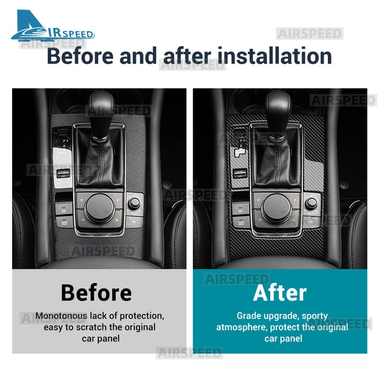 Autocollant fibre de carbone pour panneau de console boîte automatique – Mazda 3 BP
