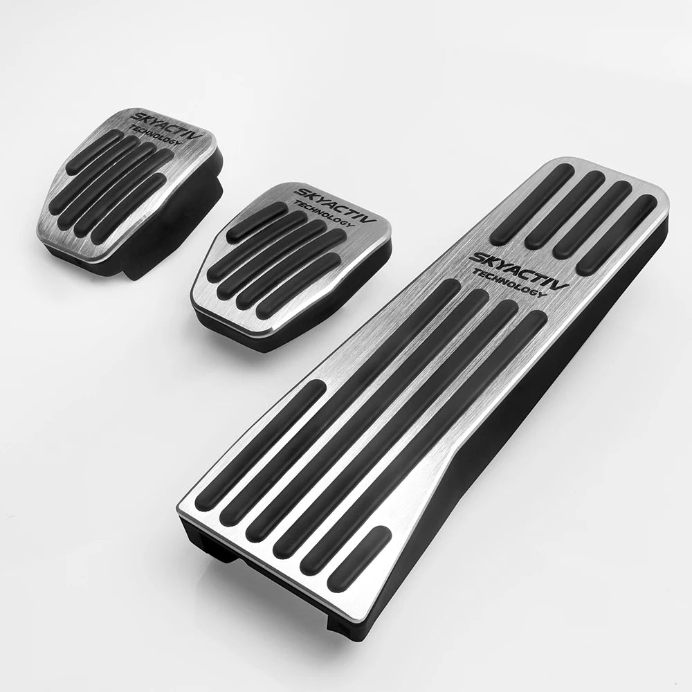 Aluminum brake, accelerator and footrest pedal covers for manual and automatic transmission