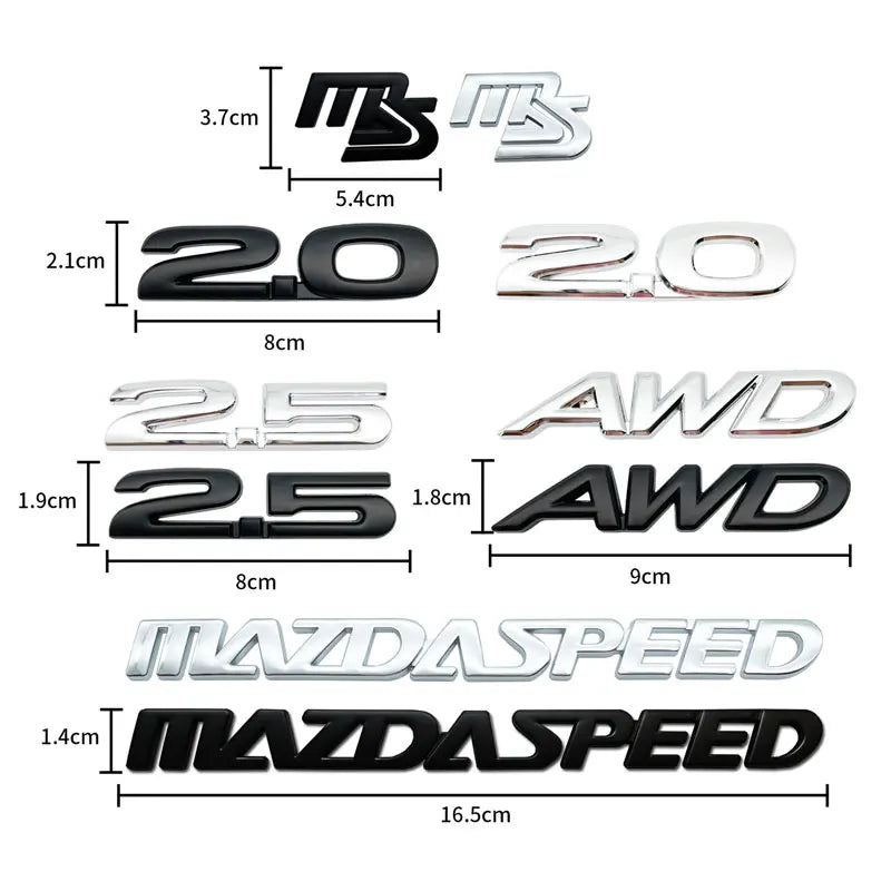 Emblèmes Métalliques 3D Premium AWD / 2.0 / 2.5 / MS – Mazda