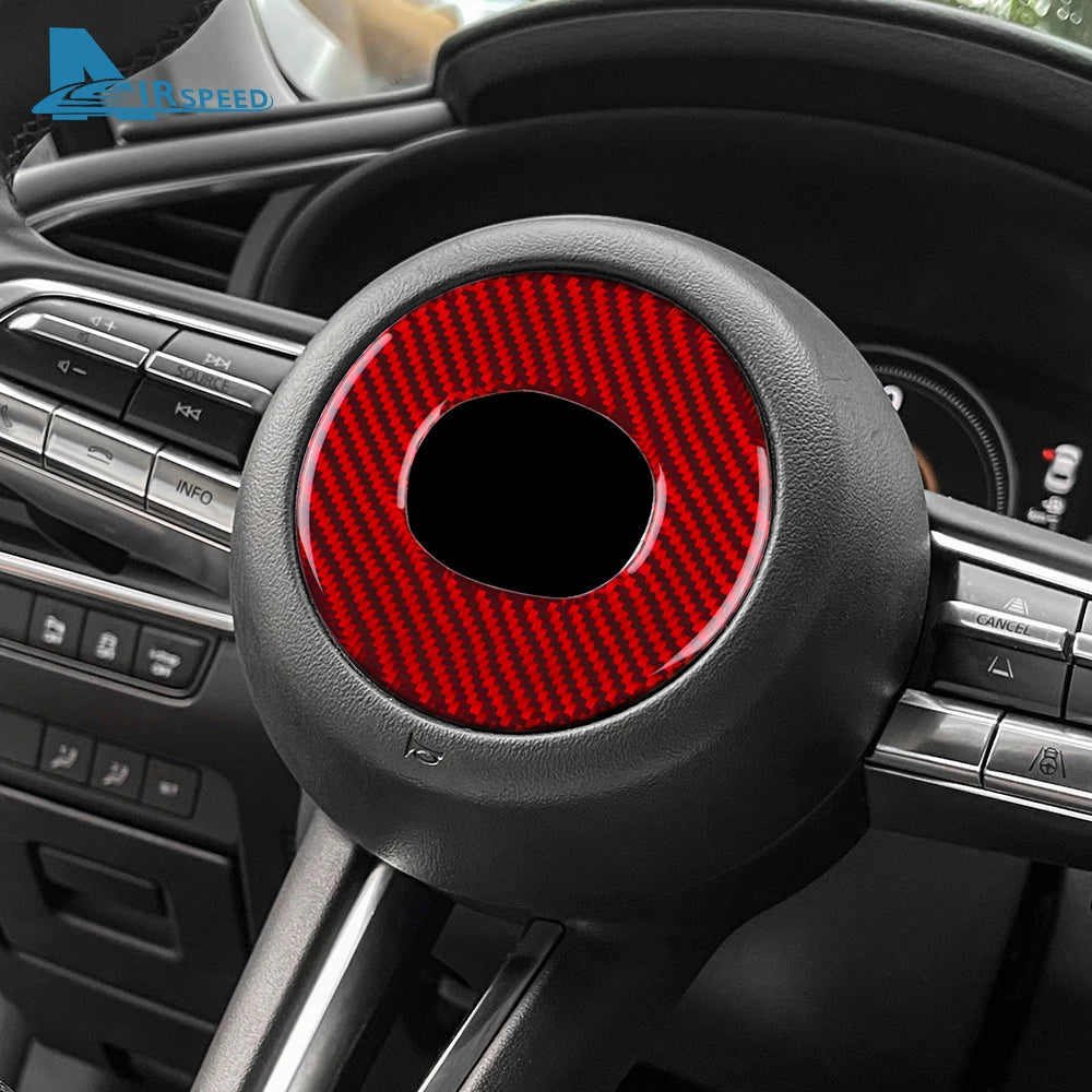 Autocollant fibre de carbone pour centre du volant – Mazda 3 BP & CX-30 – photo 2