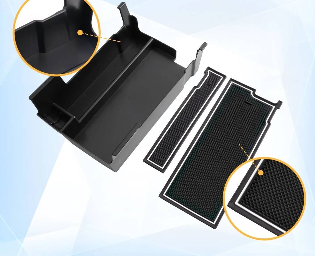 Center armrest organizer with deep non-slip mat