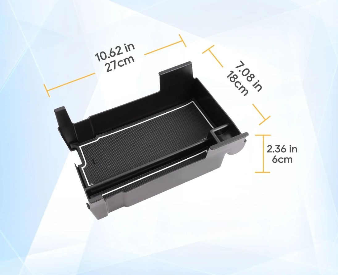 Center armrest organizer with deep non-slip mat