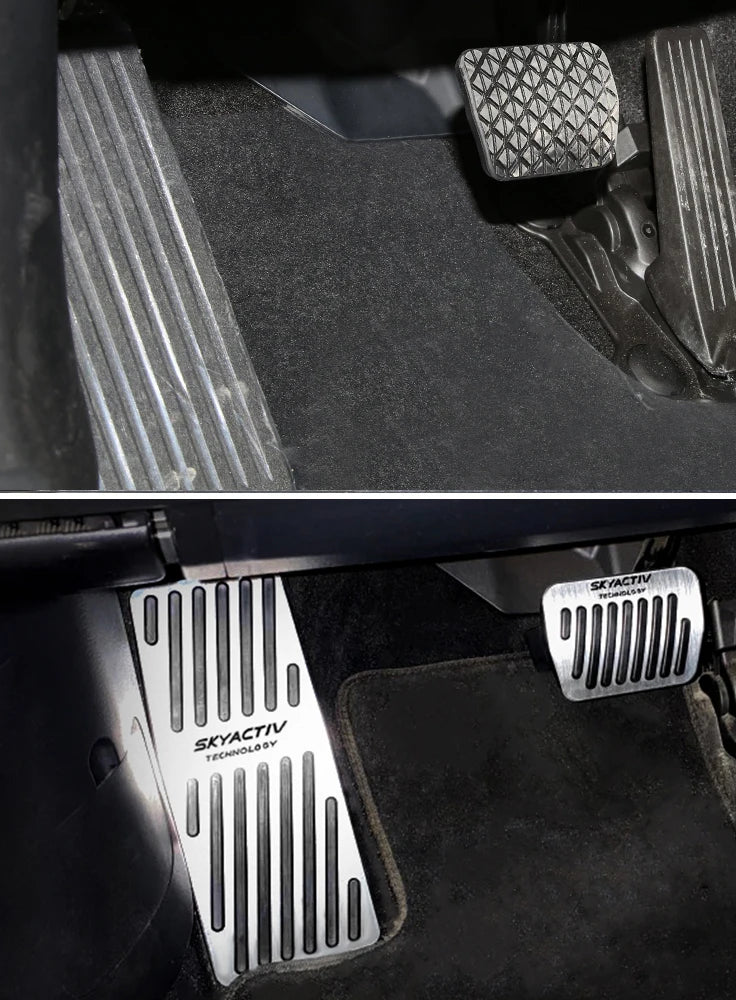Aluminum brake, accelerator and footrest pedal covers for manual and automatic transmission