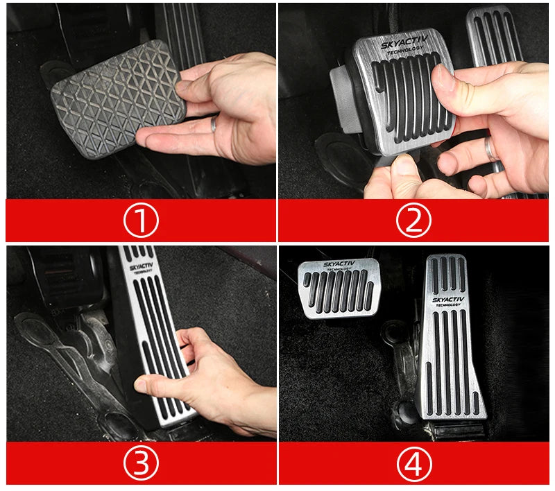 Aluminum brake, accelerator and footrest pedal covers for manual and automatic transmission