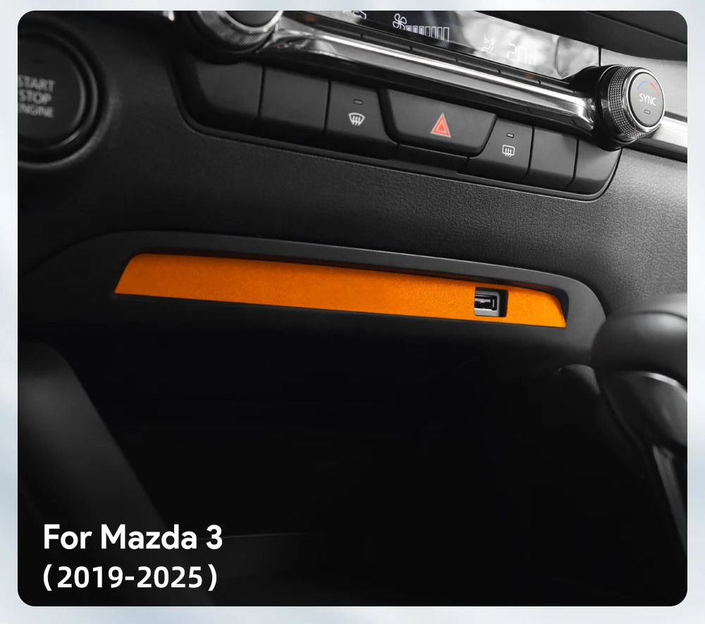 Center console USB panel trim protection in suede