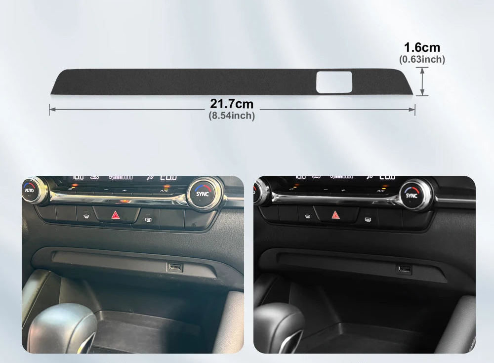 Center console USB panel trim protection in suede