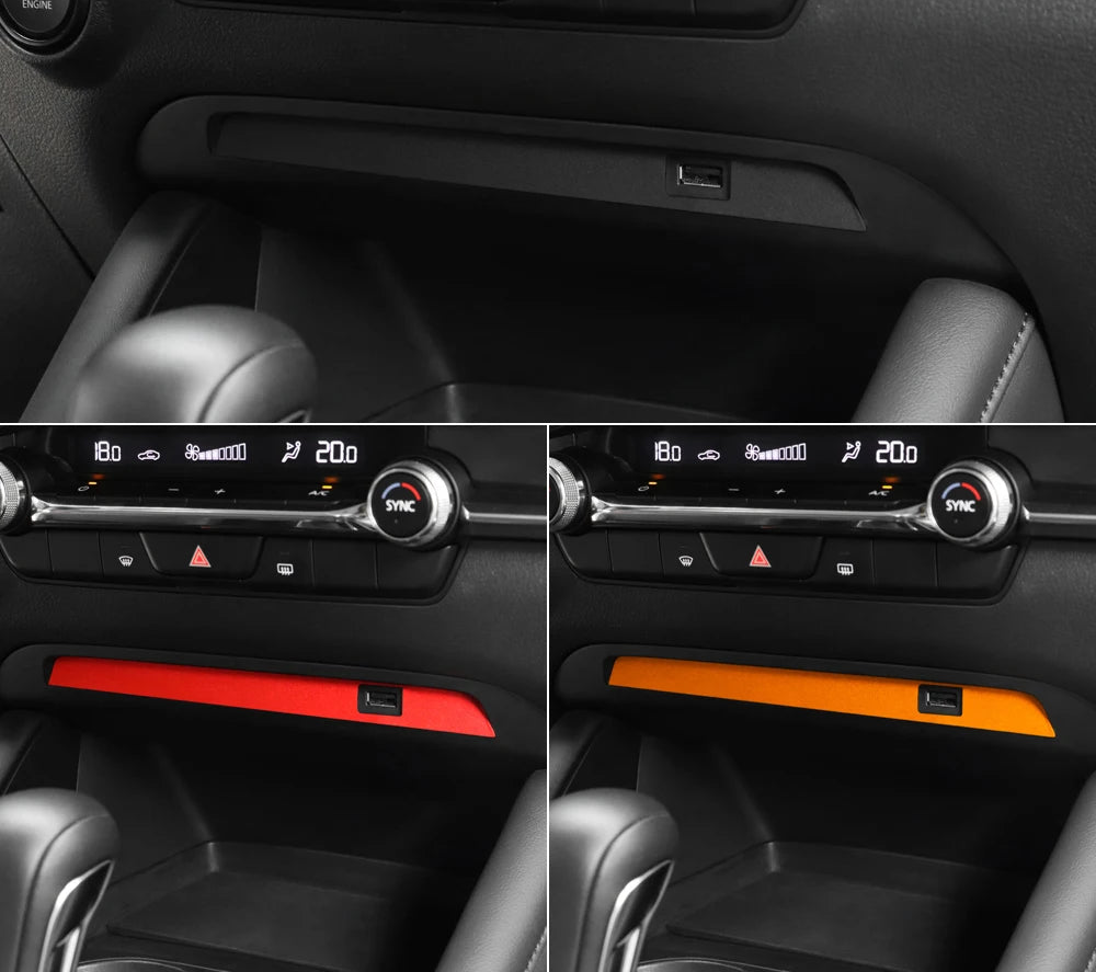 Center console USB panel trim protection in suede