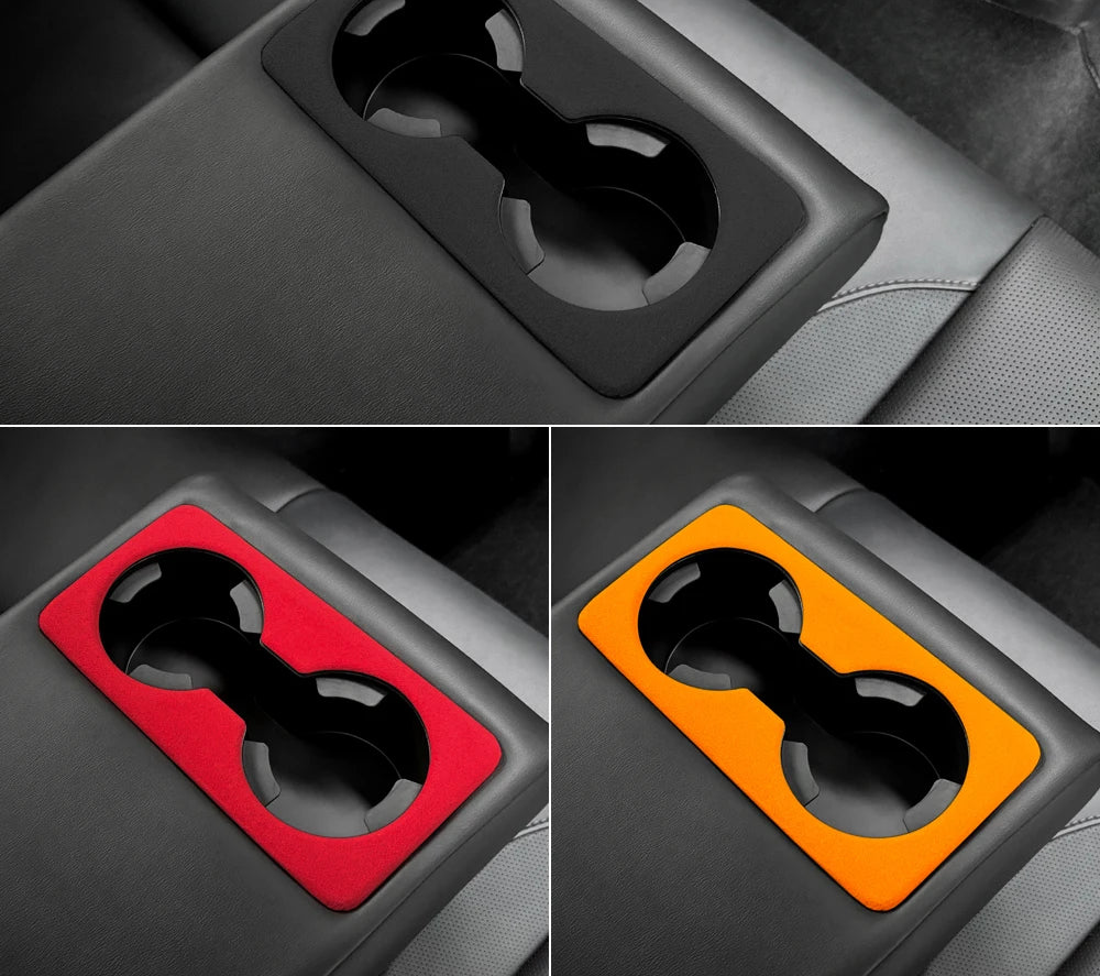 Suede rear cup holder trim protection