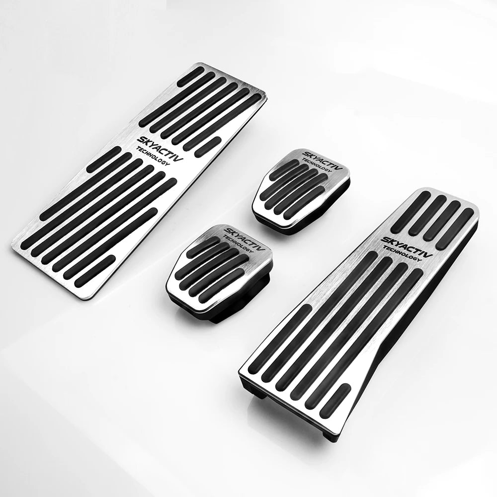 Aluminum brake, accelerator and footrest pedal covers for manual and automatic transmission